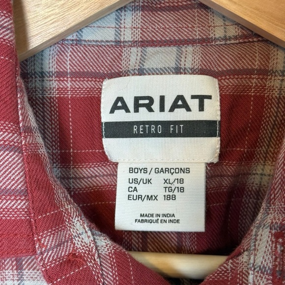 Ariat Boys Holton Retro Plaid Western Shirt Rosewood XL 18 Cowboy Rodeo Country - Picture 4 of 11